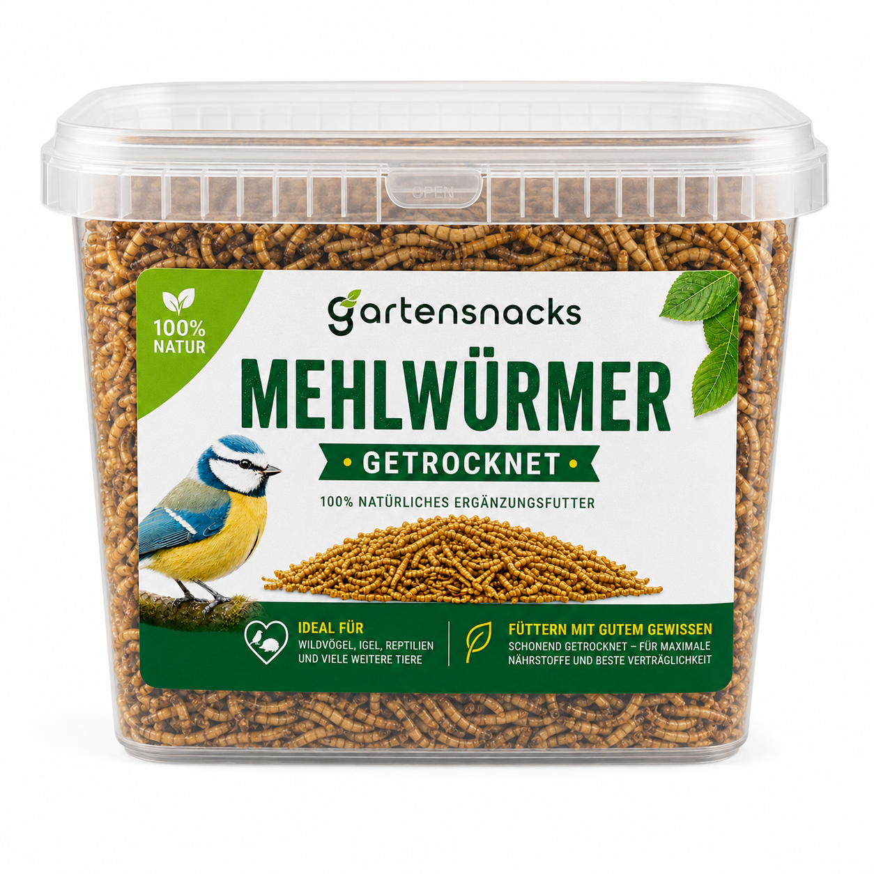 5 Liter getrocknete Mehlwürmer als proteinreiches Naturfutter für Wildvögel, Igel, Hühner und Reptilien – große Vorratspackung für eine artgerechte Tierfütterung.