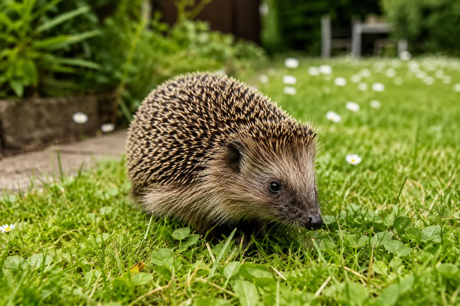 Igel im naturnahen Garten auf Nahrungssuche – viele Gartenbesitzer fragen sich, was Igel fressen und wie sie heimische Igel sinnvoll unterstützen können.